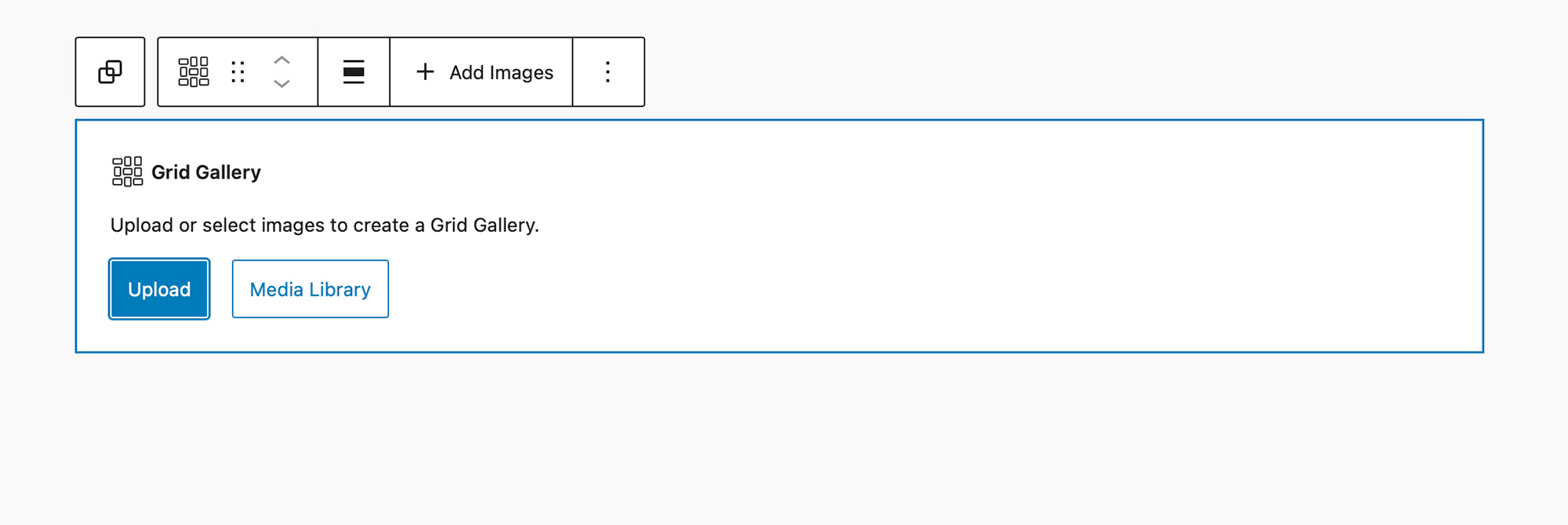 View of the Grid Gallery Block initial placeholder.