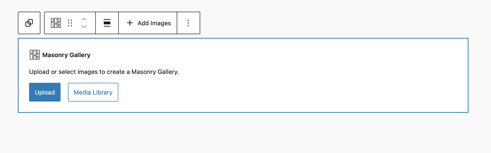 View of the Masonry Gallery Block initial placeholder.