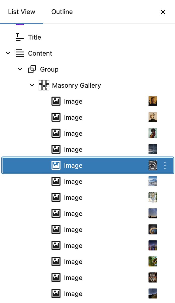 Select an image inside your gallery view the left-hand List View and drag and drop it to re-arrange your gallery.
