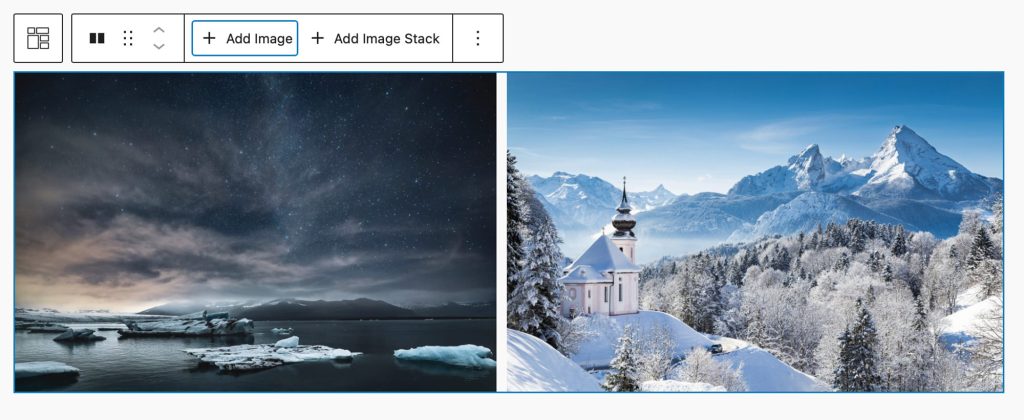 With a second image added into the Image Row both images have resized as to fill the full width of the row. 