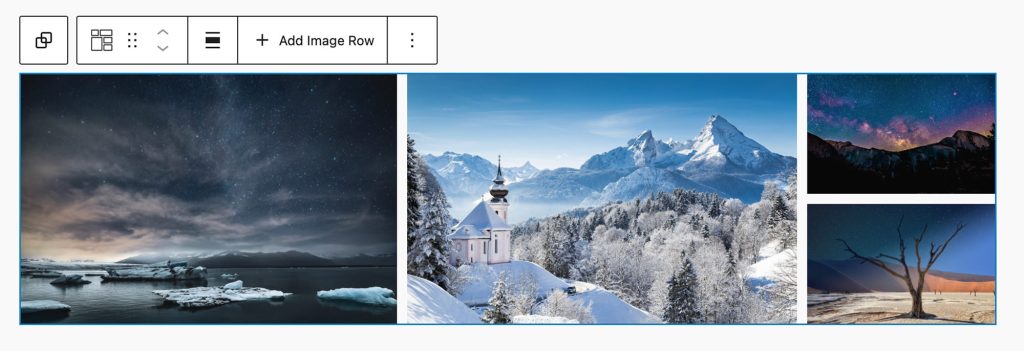 Adding an Image Stack into an Image Row allows you to add images that stack on top of one another. 