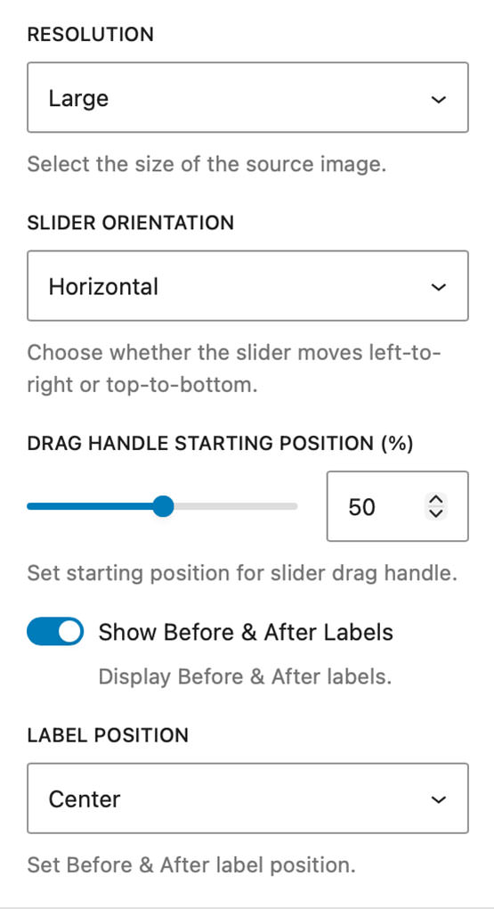 Before & After Block - General Settings
