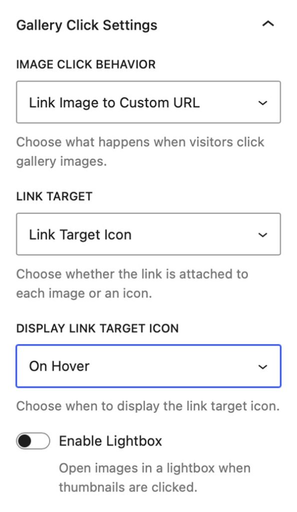 Gallery Click Settings - Link Image to Custom URL
