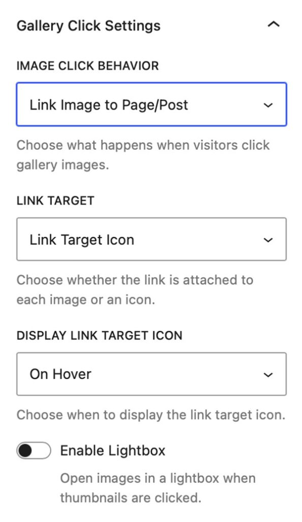 Gallery Click Settings - Link Image to Page/Post