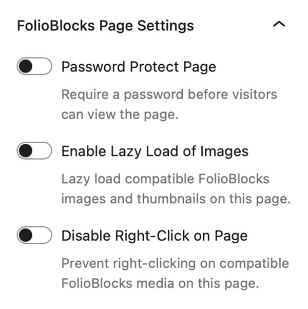 FolioBlocks Page Settings