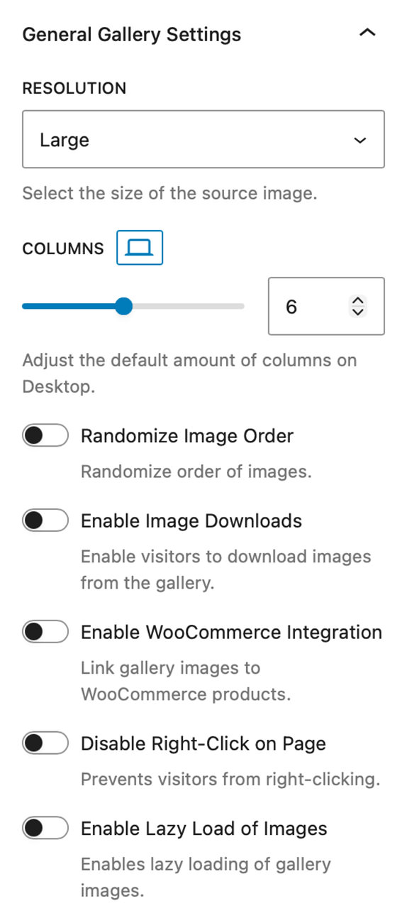 Grid Gallery Block - General Gallery Settings