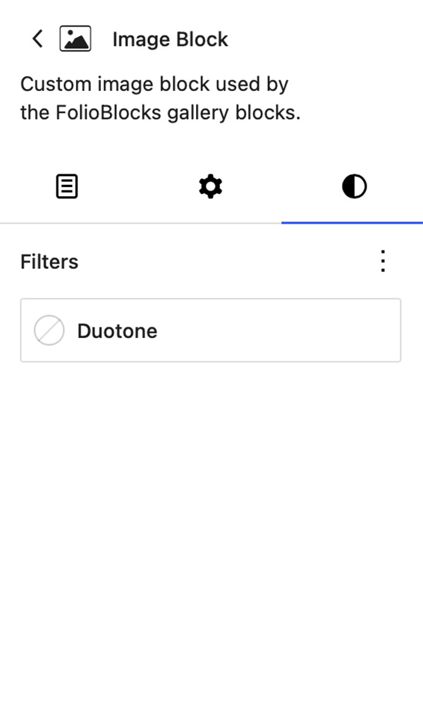 The Styles panel on an Image Block when nested inside a gallery