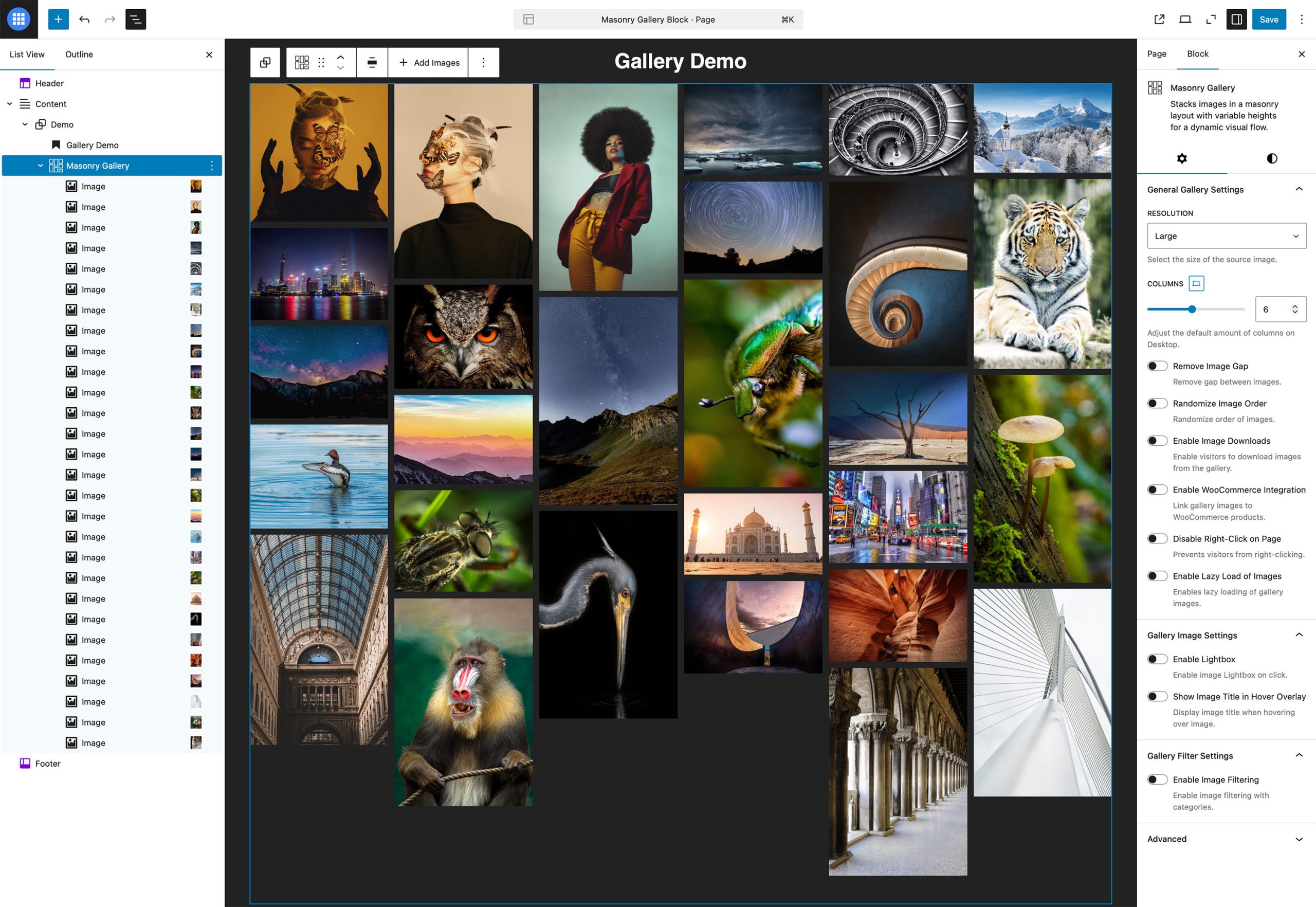 Masonry Gallery Block in FolioBlocks