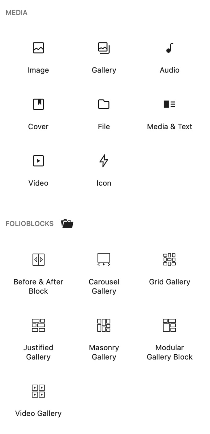 FolioBlocks in the block inserter