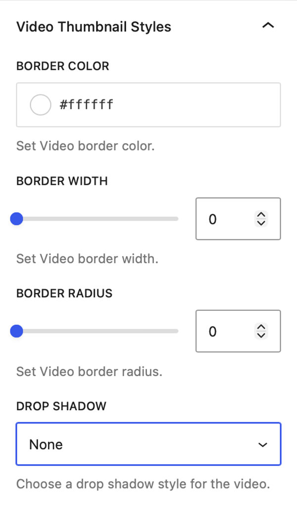 Video Gallery Block - Video Thumbnail Styles