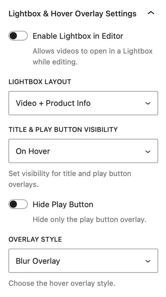 Video Gallery Block - General Thumbnail Settings
