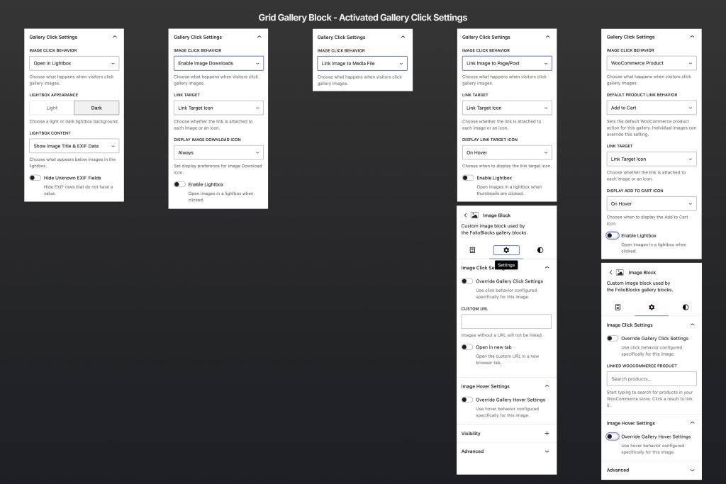 View of activated Gallery Click settings. 