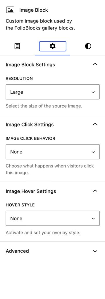 Image Block Settings Panel