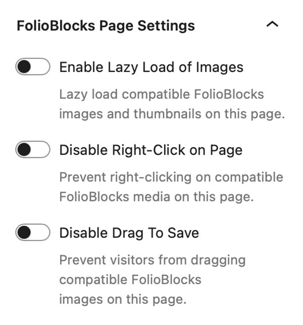 FolioBlocks Page/Post Settings on Image Block