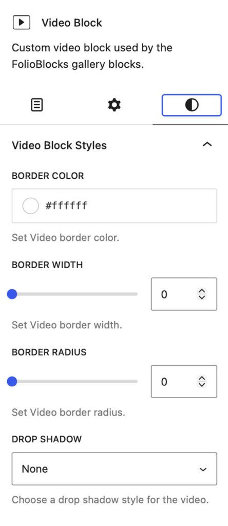 Video Block Styles Panel
