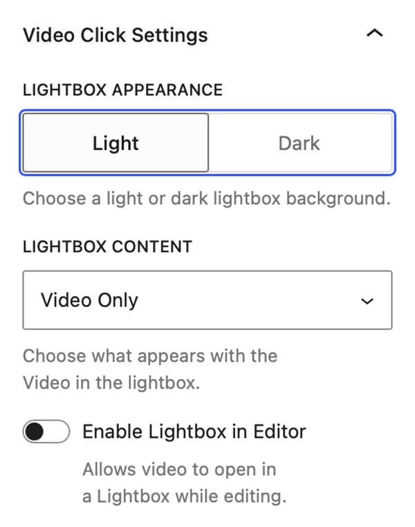 Video Click Settings