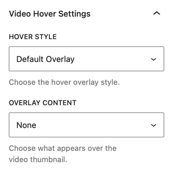Video Hover Settings