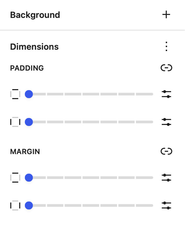 Background & Dimensions settings panel located in the Styles section of the Proofing Gallery Block.