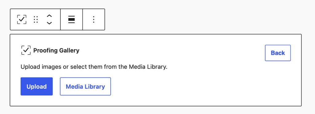 Selecting images in the Proofing Gallery Block